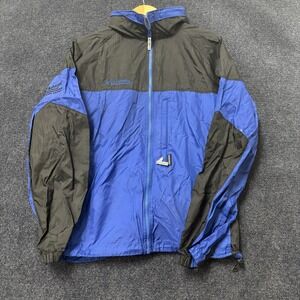 Columbia Jacket Mens Medium Blue Black Colorblock Full Zip Nylon Windbreaker